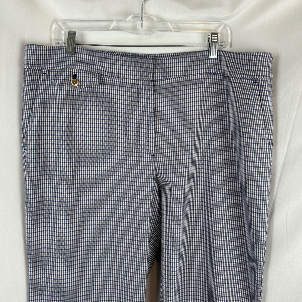 Loft Riviera Slim Blue Brown Plaid Ankle Pants Womens Size 16 Business Casual - Picture 3 of 10